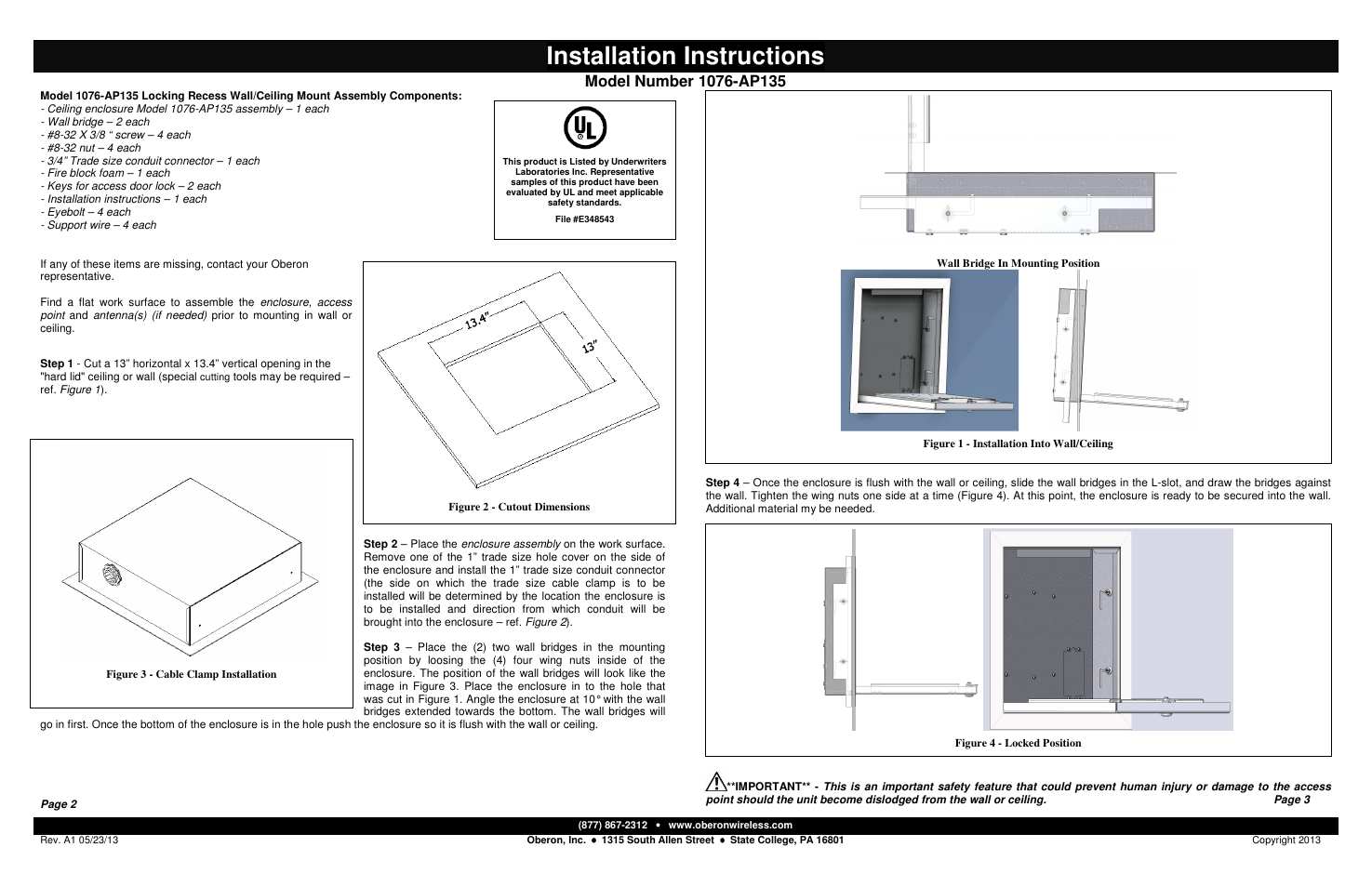 Oberon 1076-AP135 User Manual | 2 pages