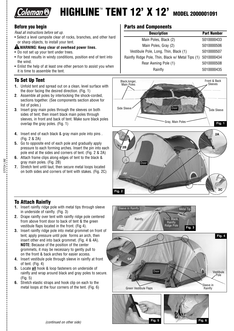 Coleman HIGHLINE 2000001091 User Manual | 2 pages