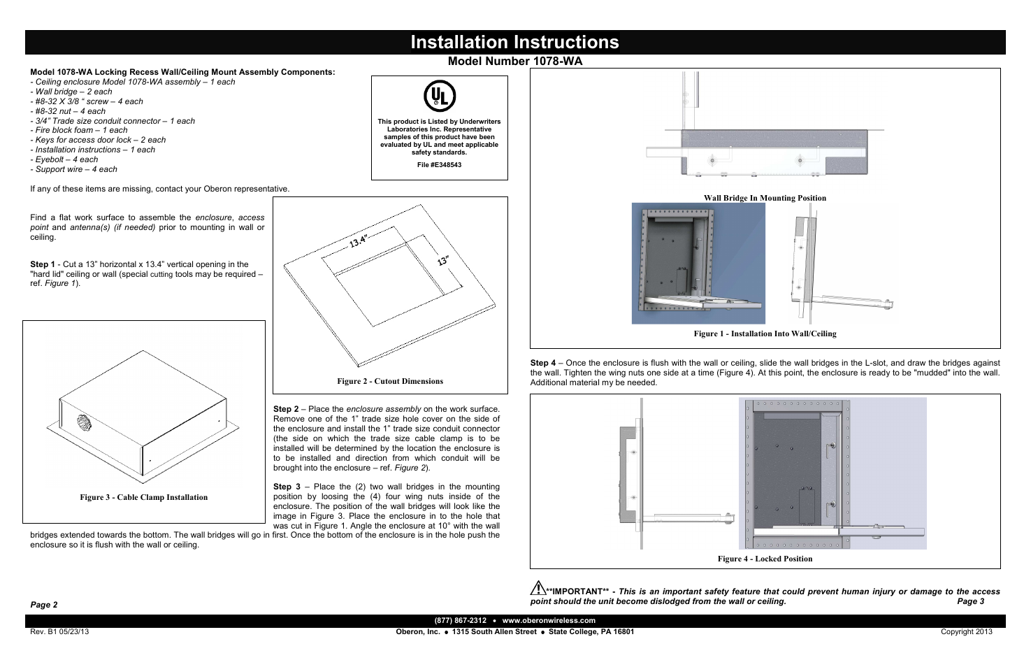 Oberon 1078-WA User Manual | 2 pages