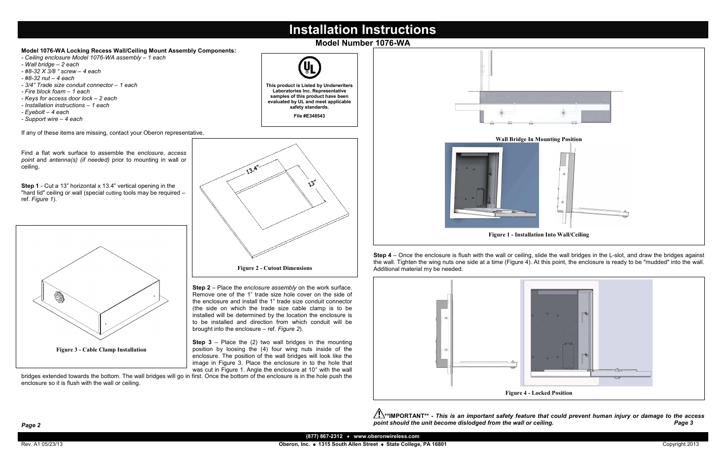 Oberon 1076-WA User Manual | 2 pages