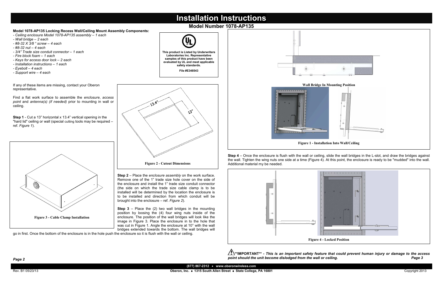 Oberon 1078-AP135 User Manual | 2 pages
