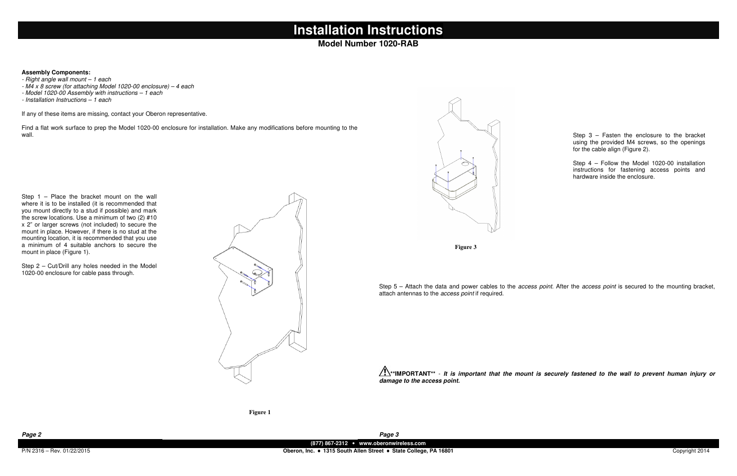 Oberon 1020-RAB User Manual | 2 pages