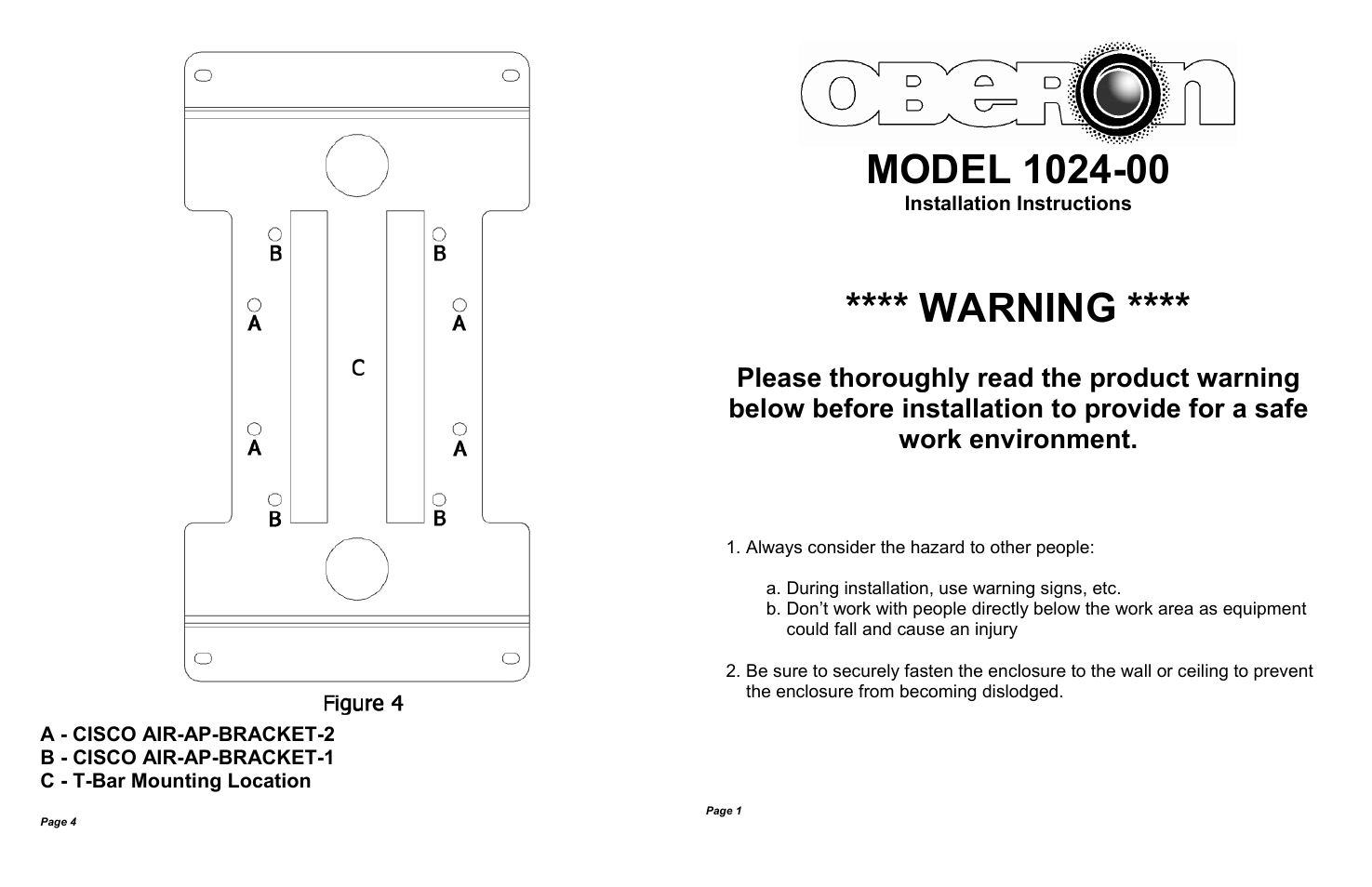 Warning | Oberon 1024-00 User Manual | Page 2 / 2