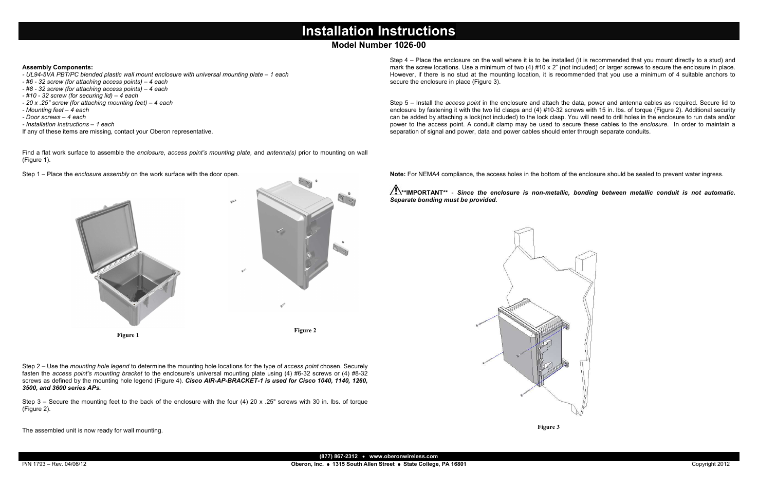 Oberon 1026-00 User Manual | 2 pages