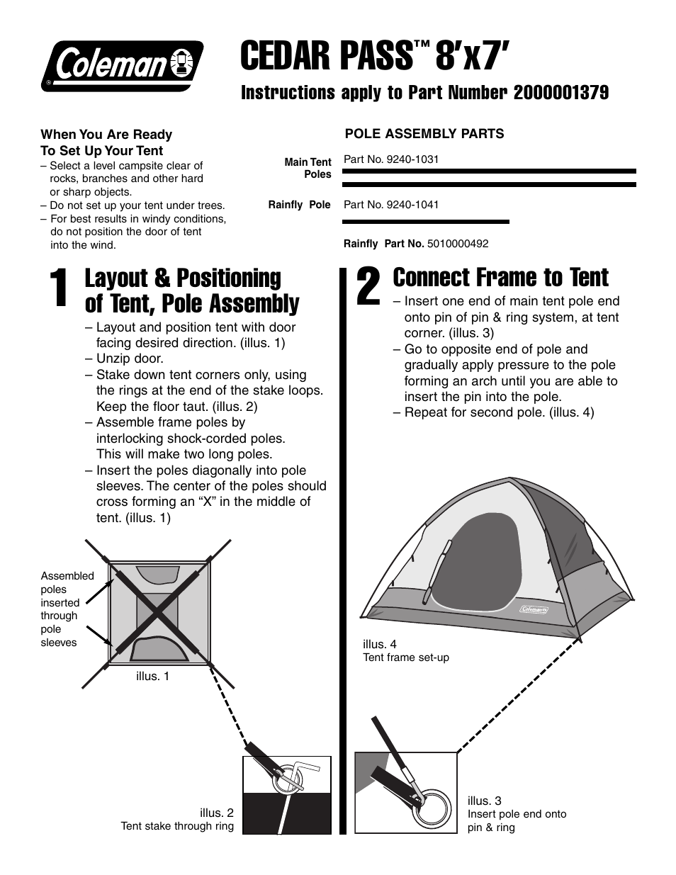 Coleman CEDAR PASS User Manual | 2 pages