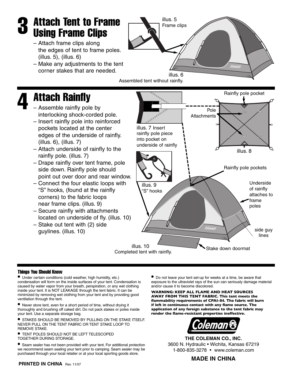 Attach tent to frame using frame clips, Attach rainfly | Coleman CEDAR PASS User Manual | Page 2 / 2