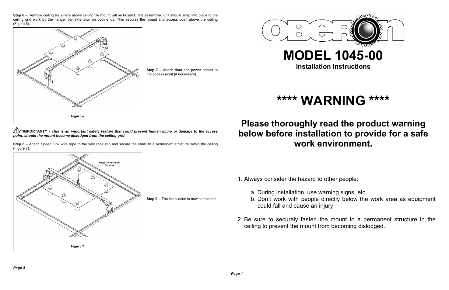 Warning | Oberon 1045-00 User Manual | Page 2 / 2