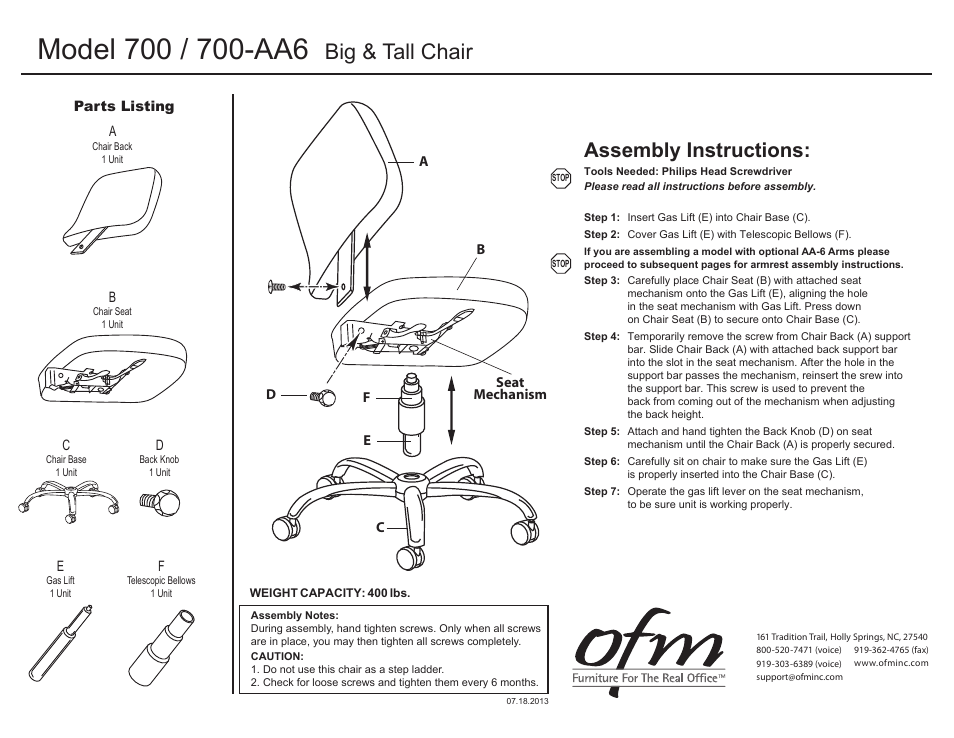 OFM 700-AA6 User Manual | 2 pages