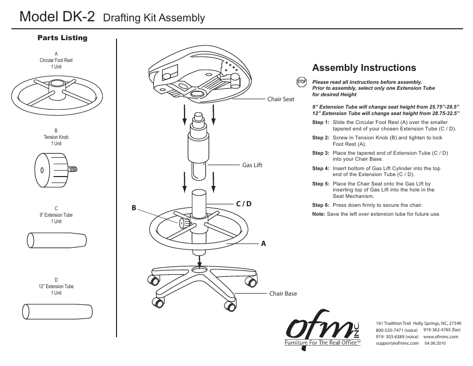 Dk-2, Model dk-2, Drafting kit assembly | Assembly instructions, Ac / d b | OFM E241-DK User Manual | Page 3 / 3