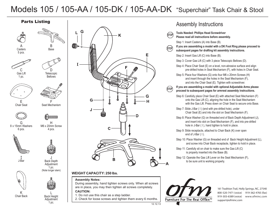 OFM 105-DK User Manual | 3 pages