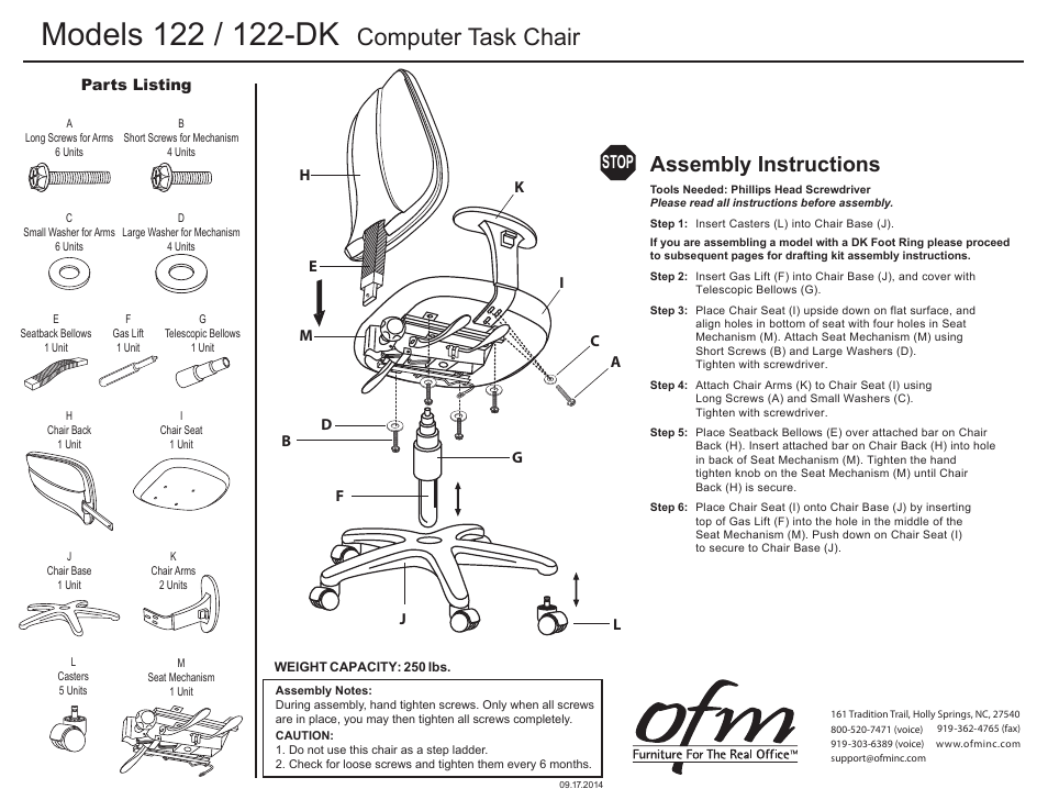 OFM 122-DK User Manual | 2 pages