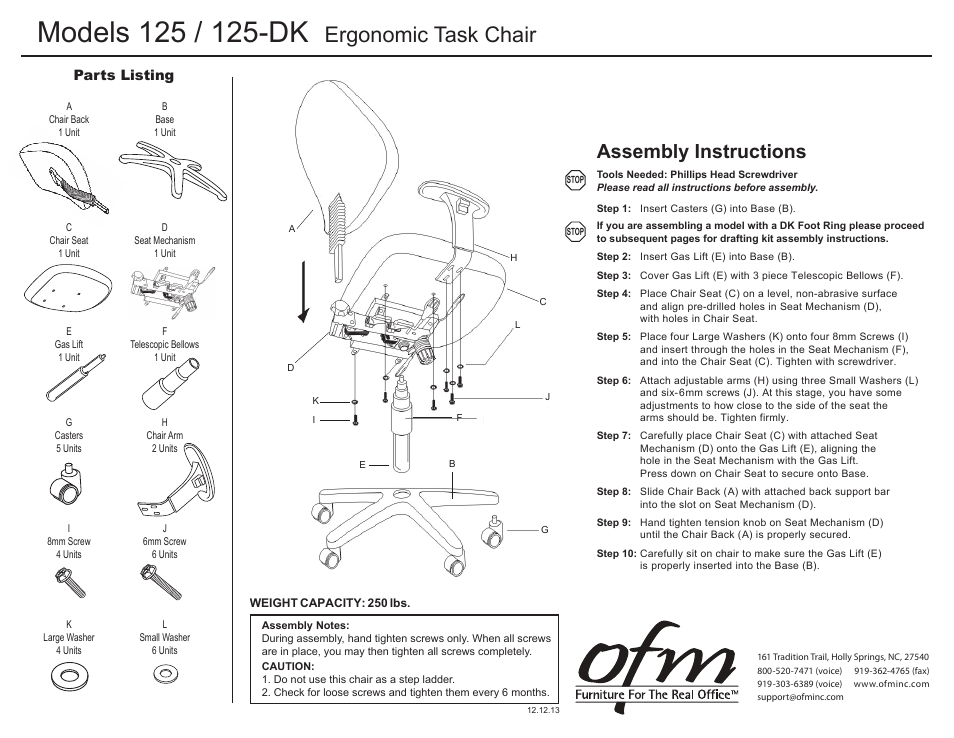 OFM 125-DK User Manual | 2 pages