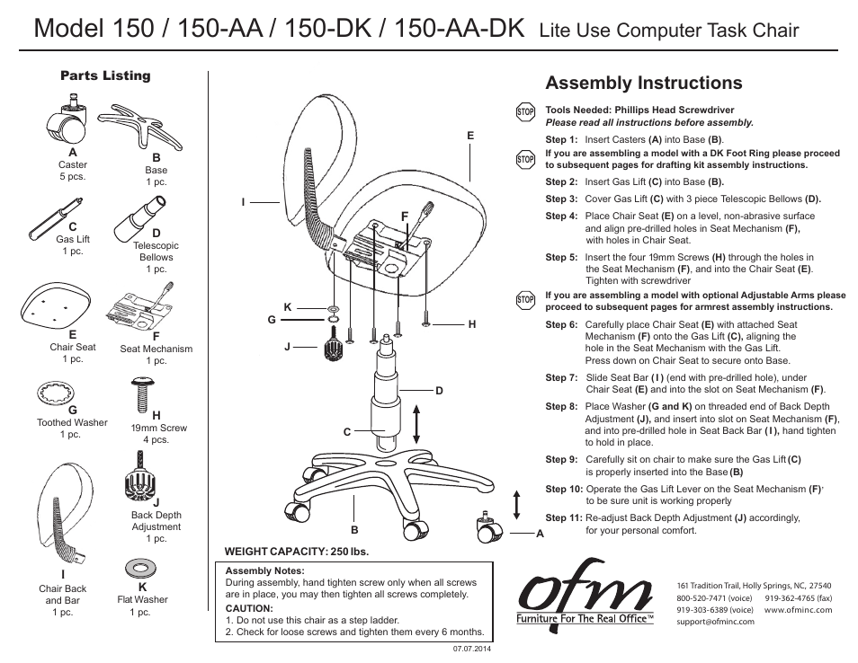 OFM 150-DK User Manual | 3 pages