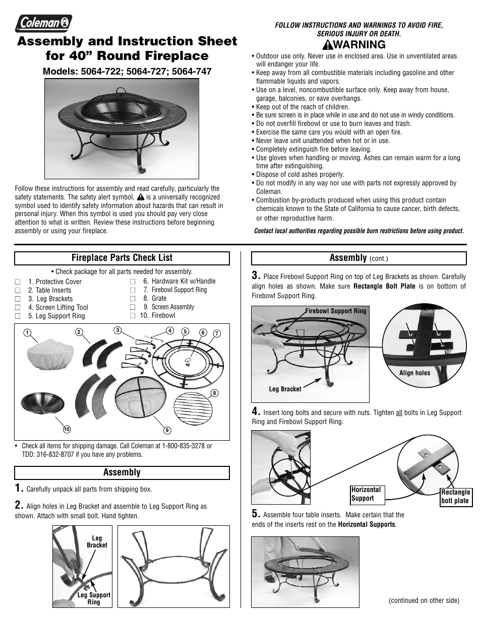 Coleman 5064-727 User Manual | 2 pages