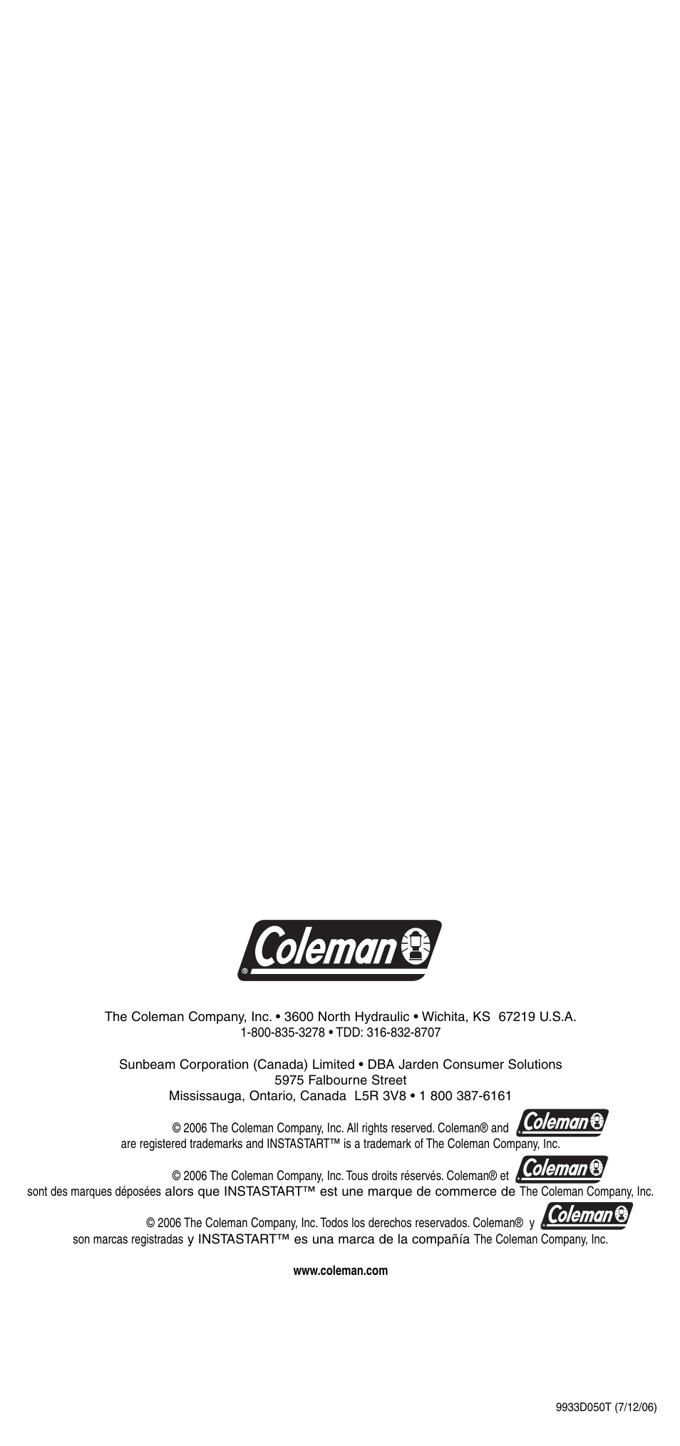 Coleman INSTASTARI 9933 User Manual | Page 28 / 28