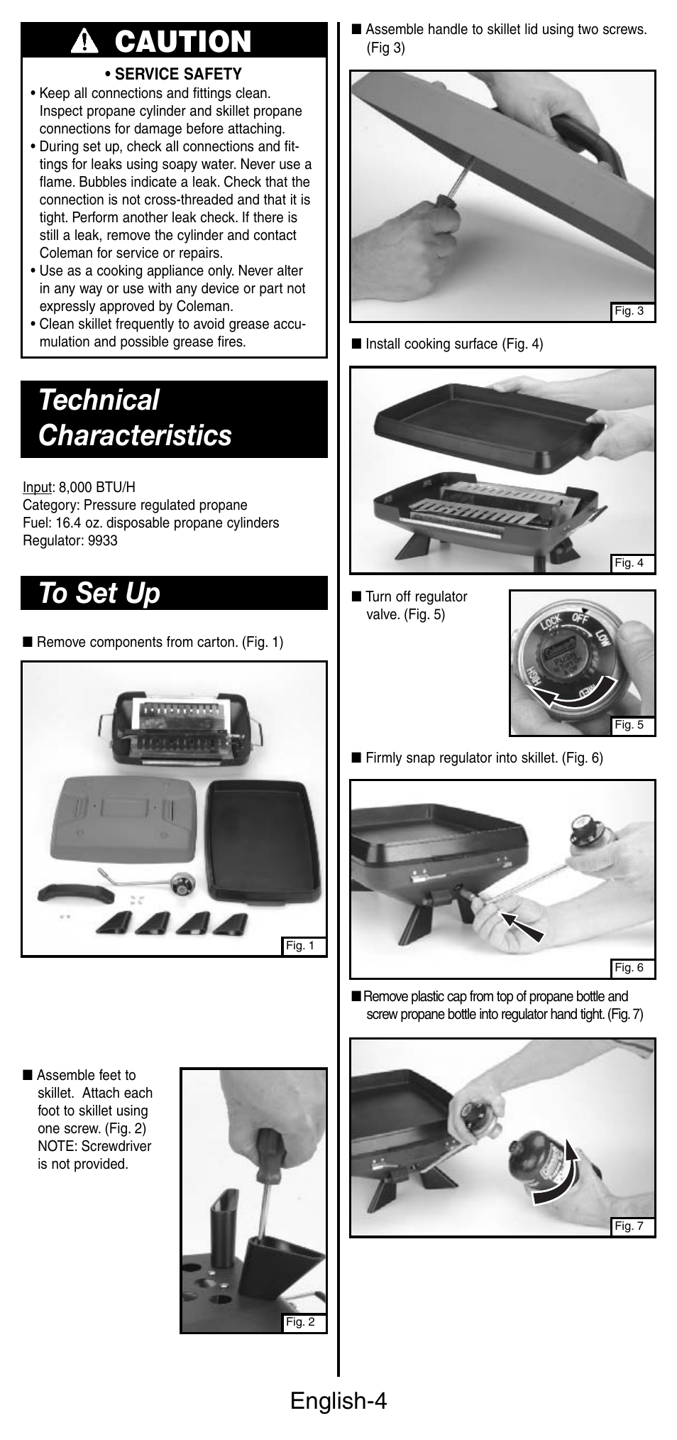 Caution, English-4 | Coleman INSTASTARI 9933 User Manual | Page 5 / 28