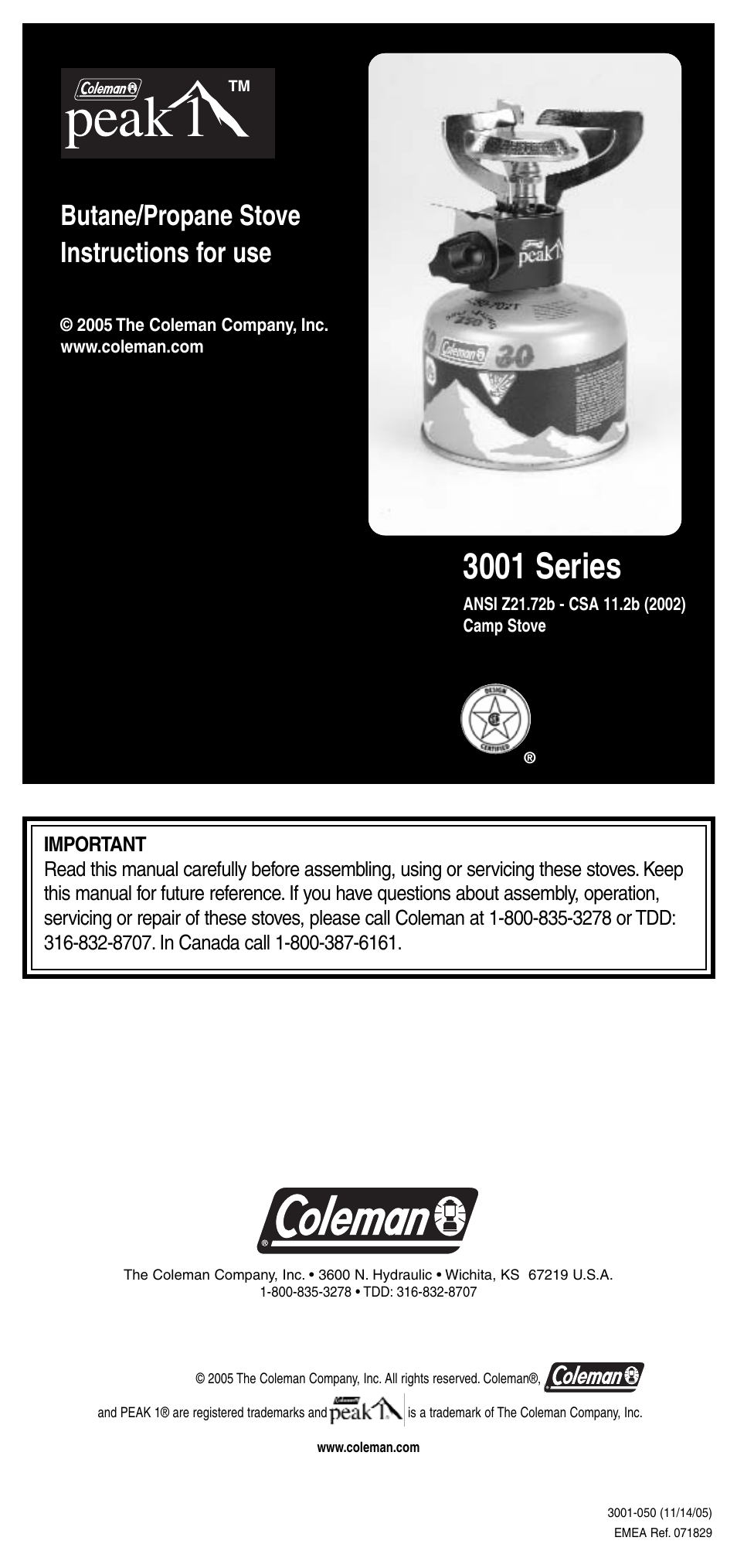Coleman Peak 3001 Series User Manual | 8 pages