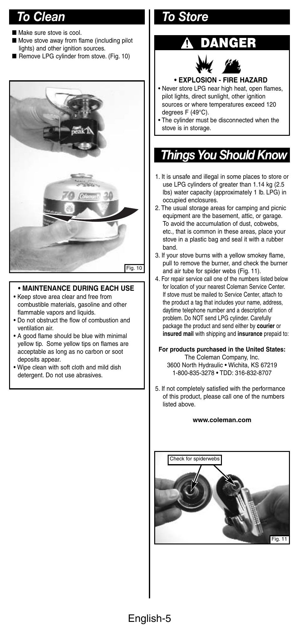 Things you should know, Danger, English-5 | Coleman Peak 3001 Series User Manual | Page 6 / 8