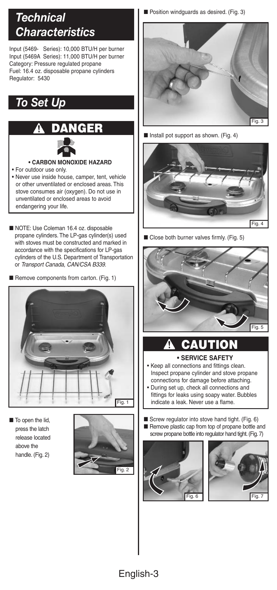 Danger, Caution, English-3 | Coleman 5469A User Manual | Page 4 / 24