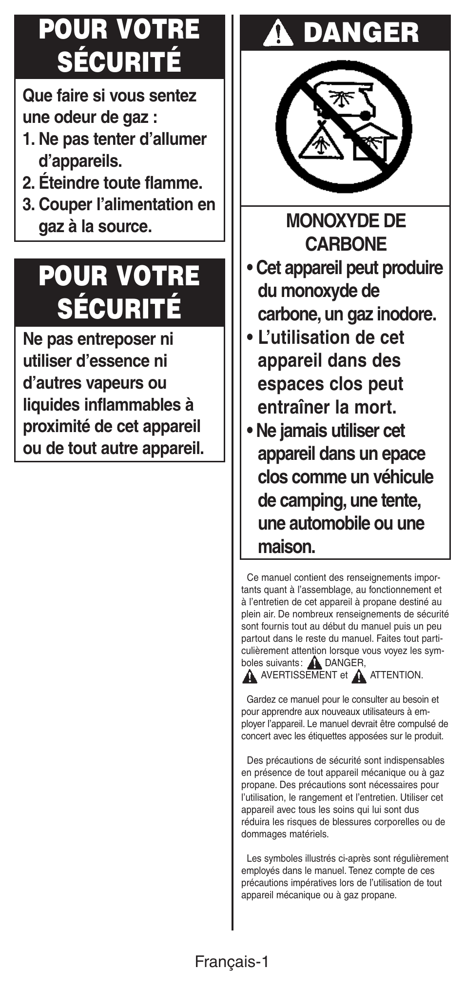 Pour votre sécurité, Danger | Coleman 5469A User Manual | Page 9 / 24