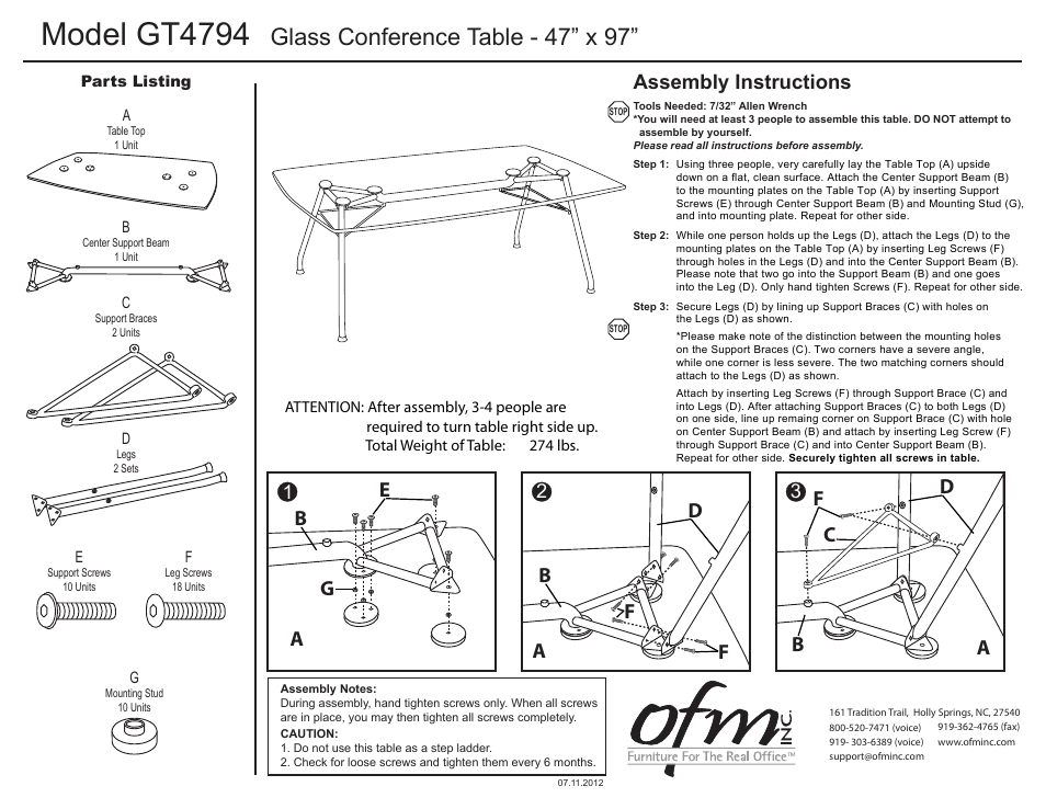 OFM GT4794 User Manual | 1 page