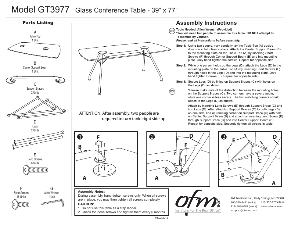 OFM GT3977 User Manual | 1 page