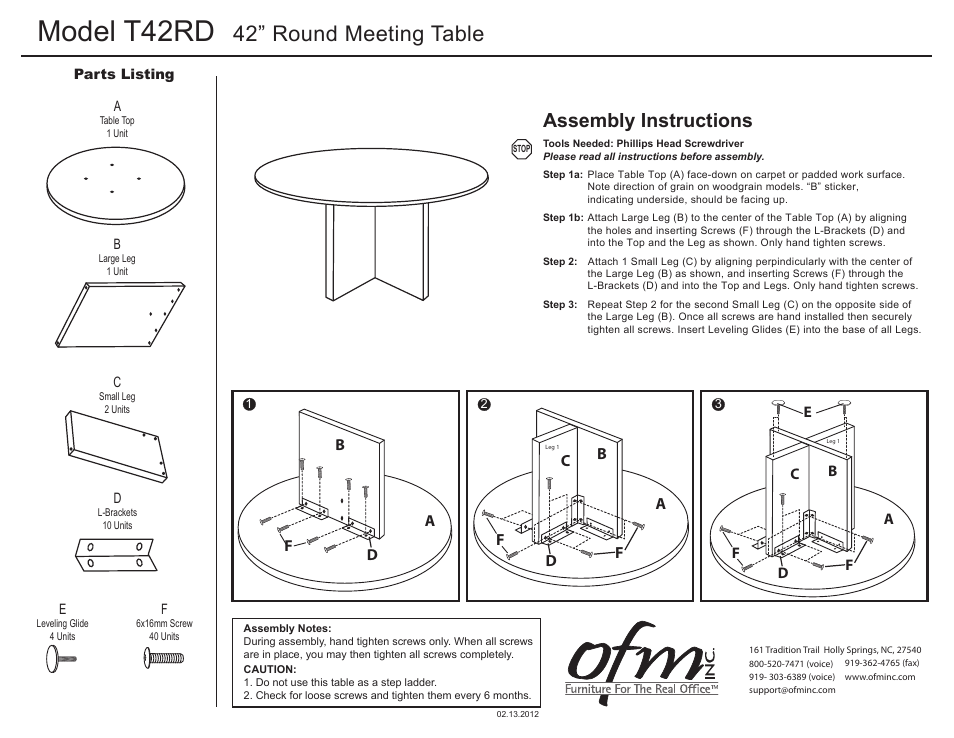 OFM T42RD User Manual | 1 page