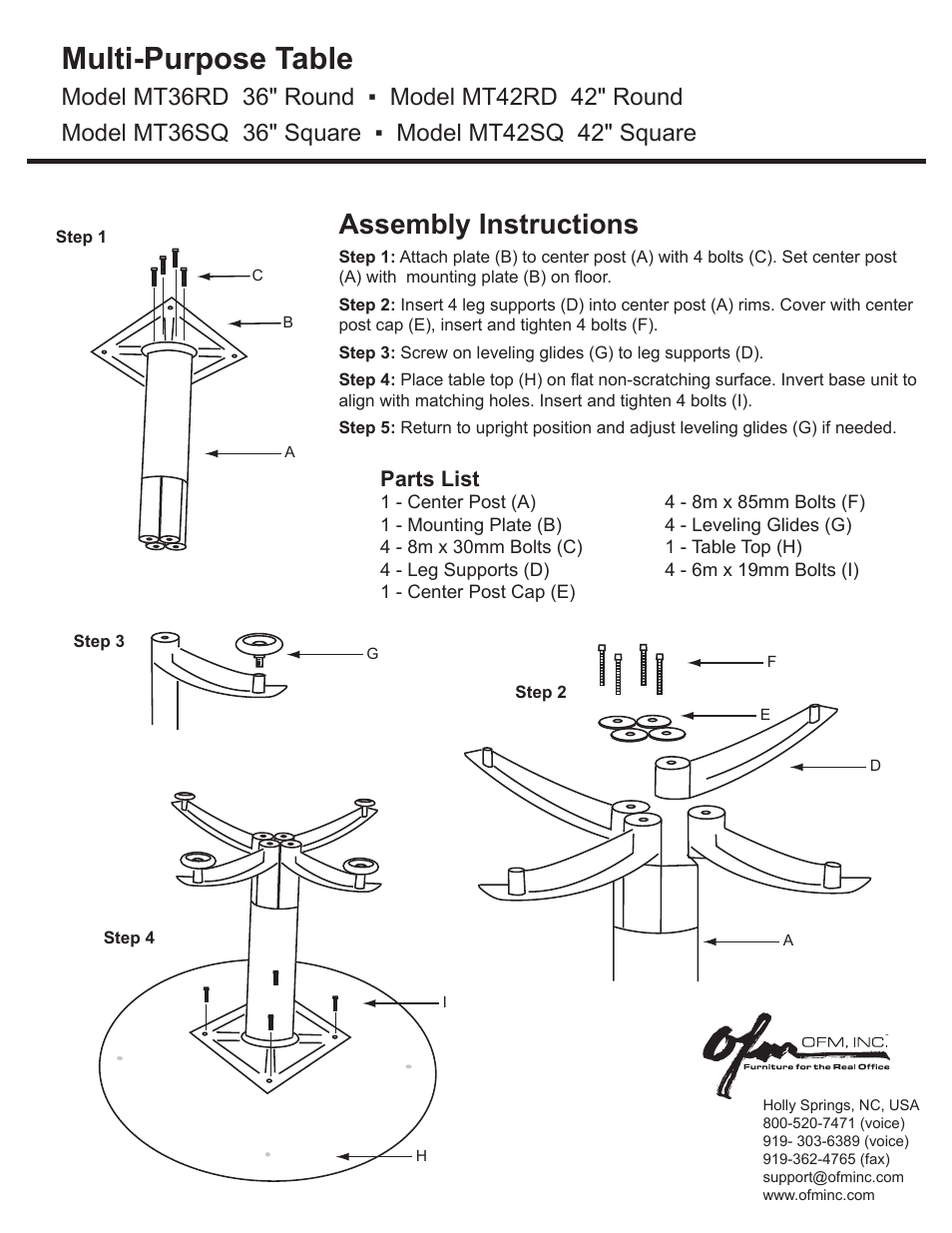 OFM MT42SQ User Manual | 1 page