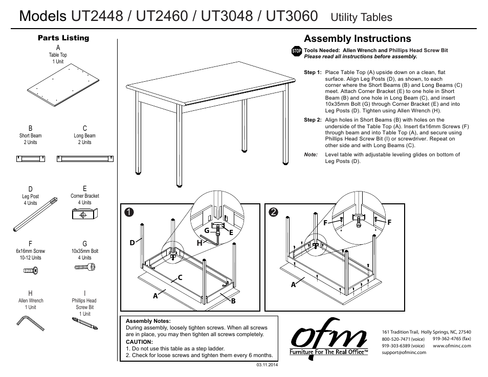 OFM UT3060 User Manual | 1 page