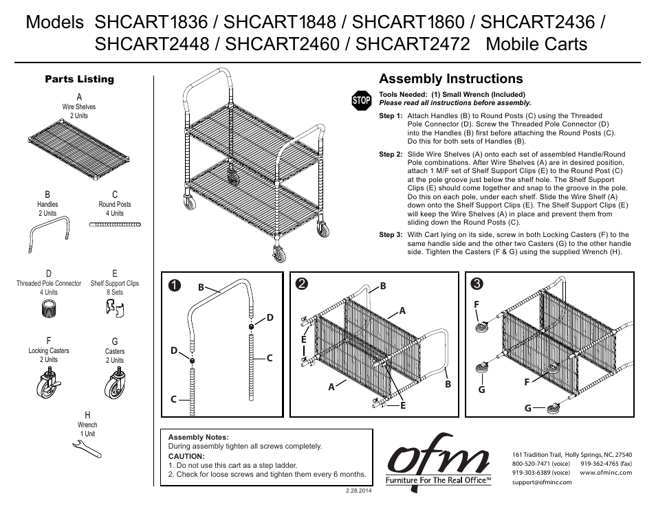 OFM SHCART2436 User Manual | 1 page