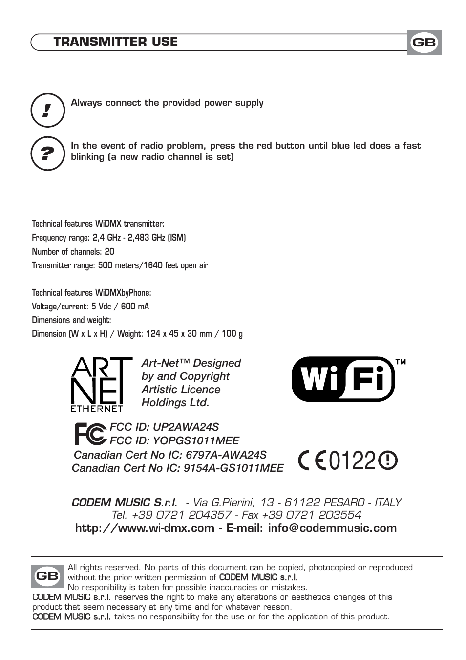 Transmitter use | OmniSistem WiDMX by Phone User Manual | Page 4 / 4