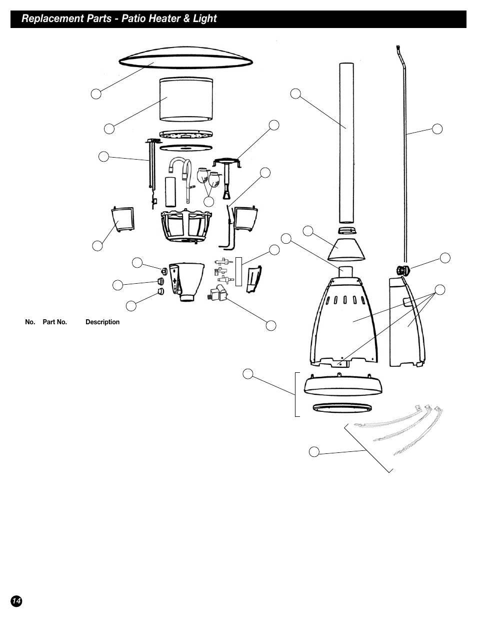 Replacement parts - patio heater & light | Coleman 5040-761 User Manual | Page 14 / 16