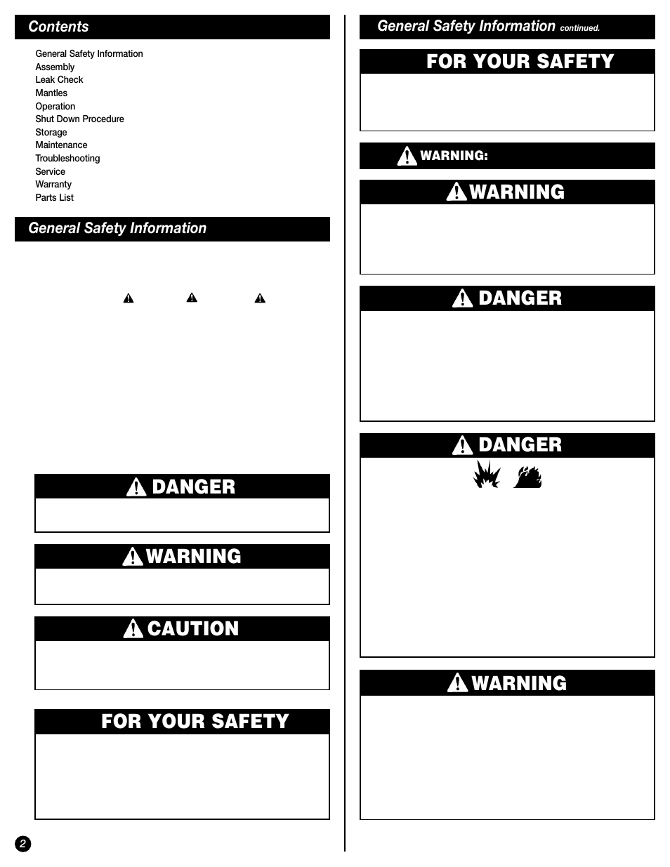 Danger, Warning, Caution | For your safety | Coleman 5040-761 User Manual | Page 2 / 16