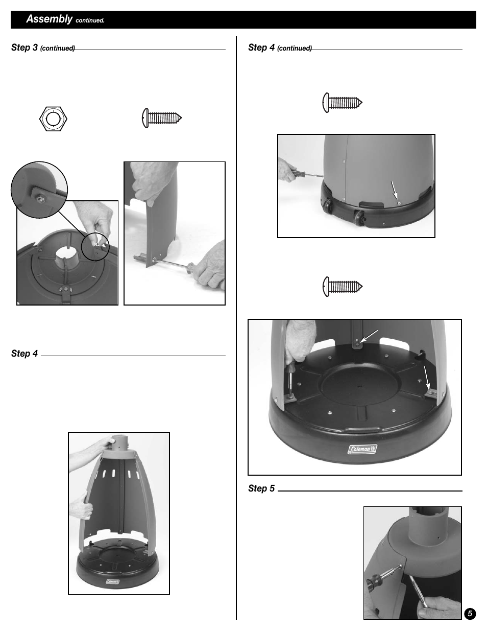 Assembly, Step 3, Step 4 | Step 5 | Coleman 5040-761 User Manual | Page 5 / 16