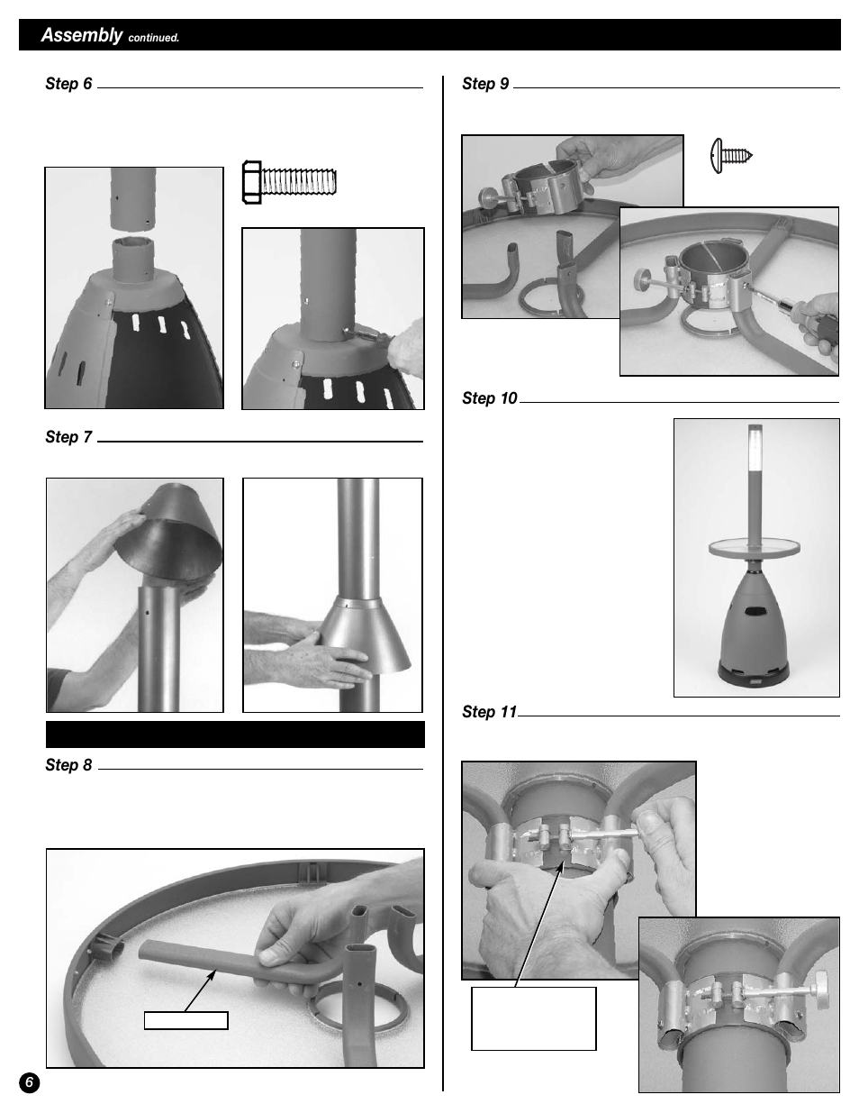 Assembly, Step 10 step 9, Step 11 | Step 6, Step 7 step 8 | Coleman 5040-761 User Manual | Page 6 / 16