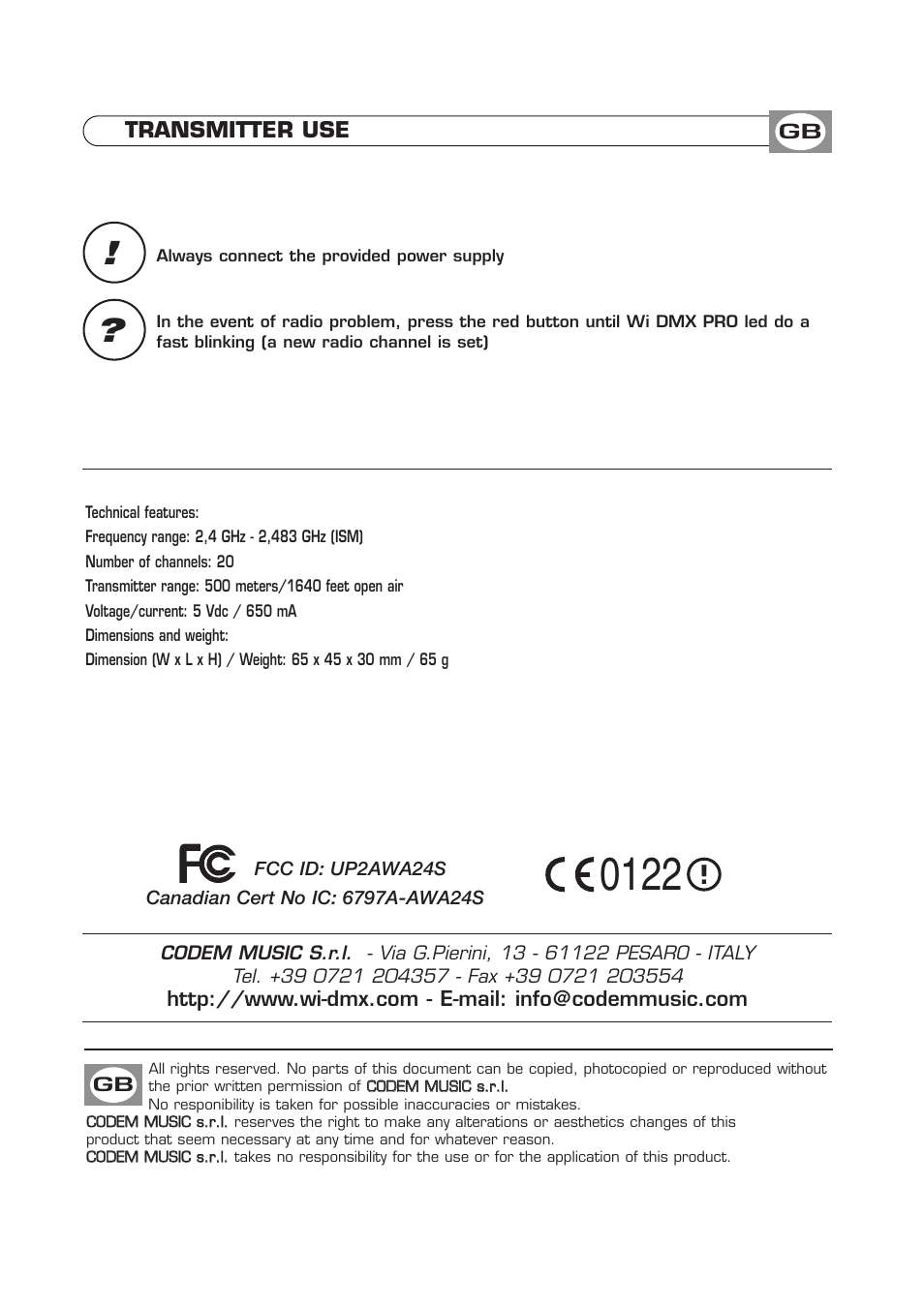 Transmitter use | OmniSistem WiDMX Pro Transmitter User Manual | Page 4 / 4