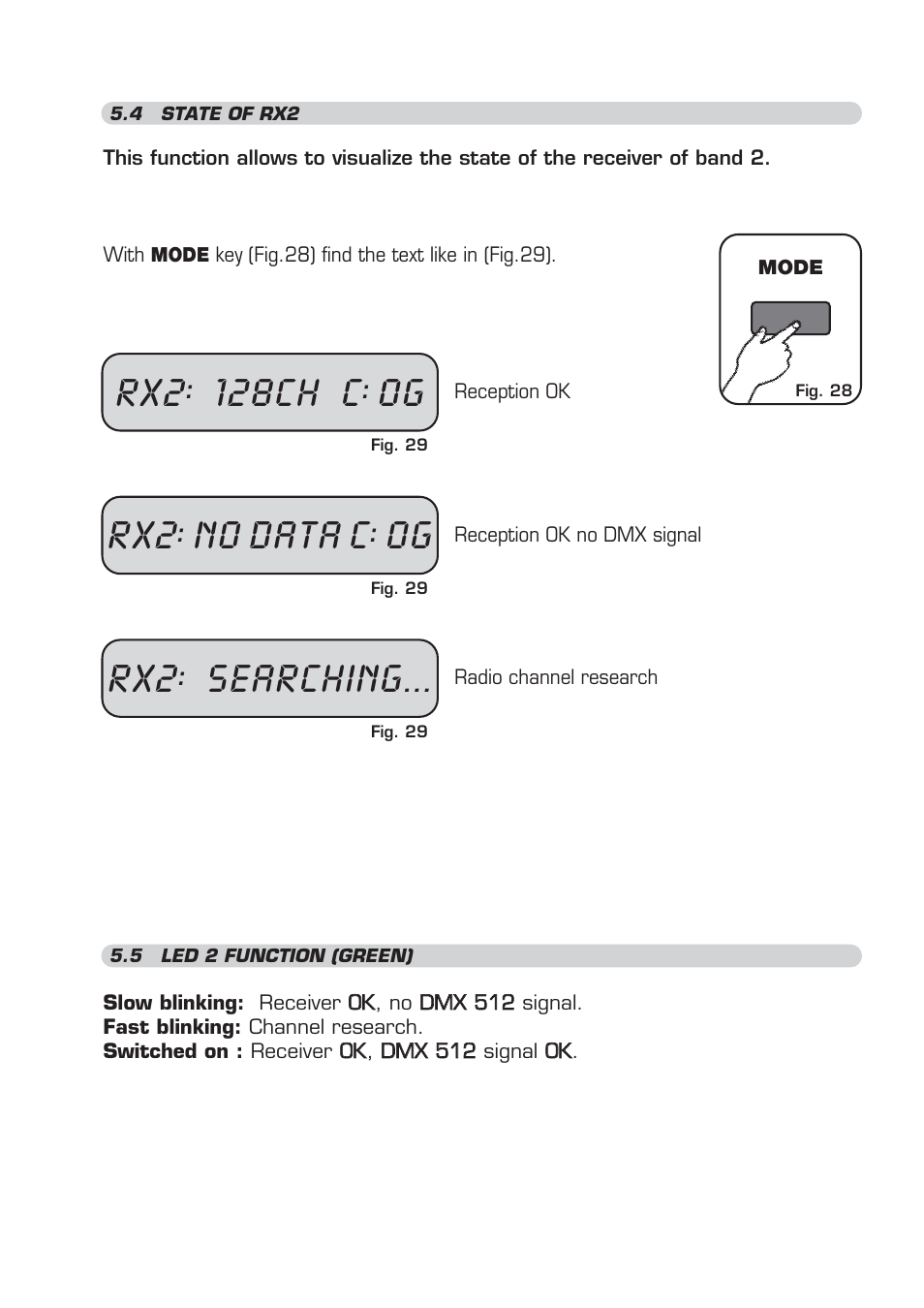 128ch c, No data c, Searching | OmniSistem WiDMX Transceiver User Manual | Page 16 / 24