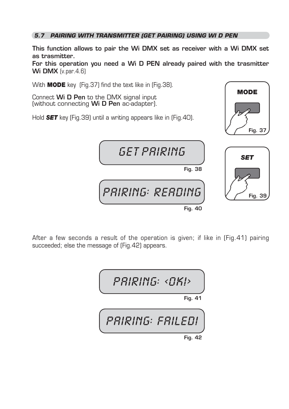 Get pairing, Pairing, Reading | Failed | OmniSistem WiDMX Transceiver User Manual | Page 18 / 24