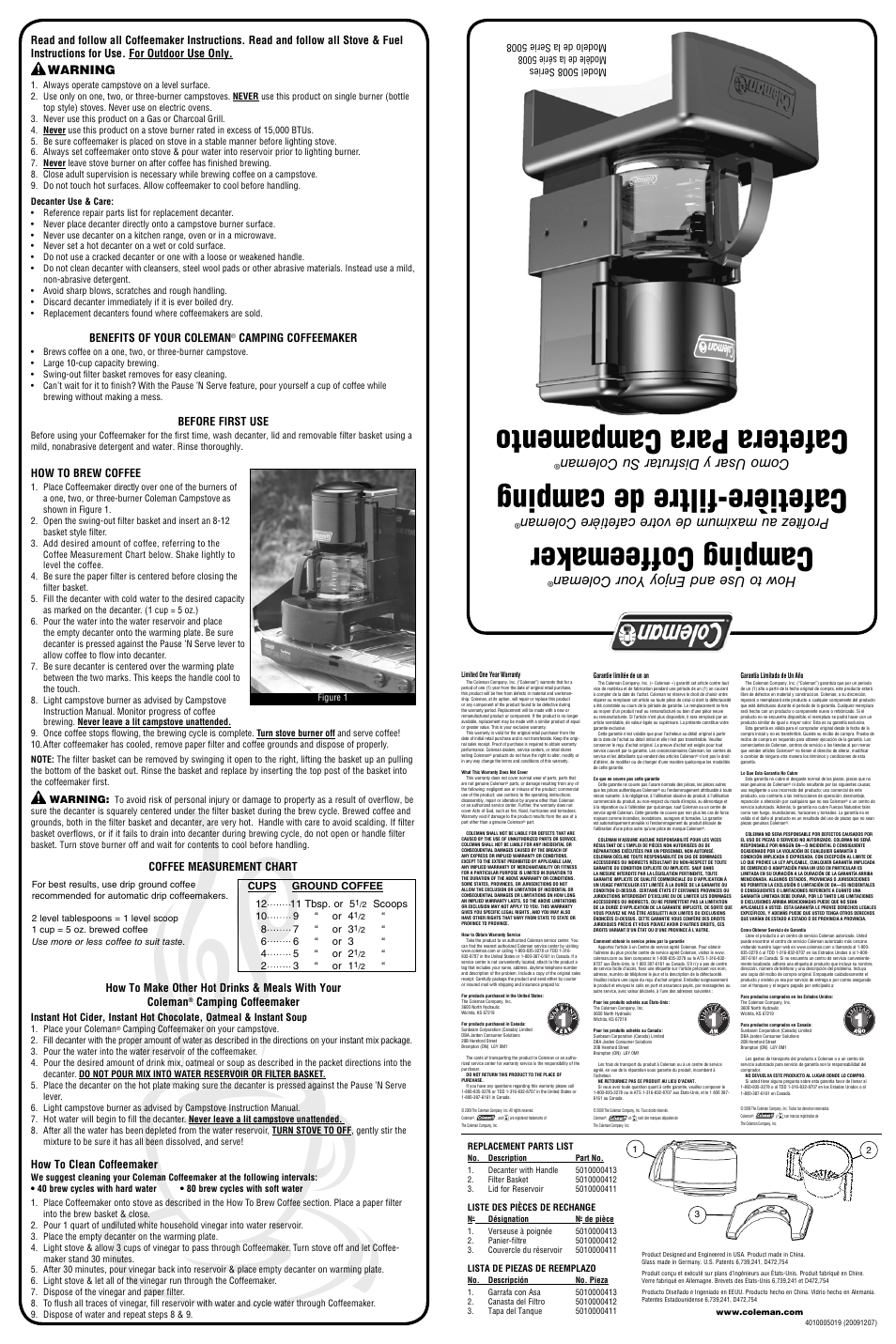 Coleman 5008 User Manual | 2 pages