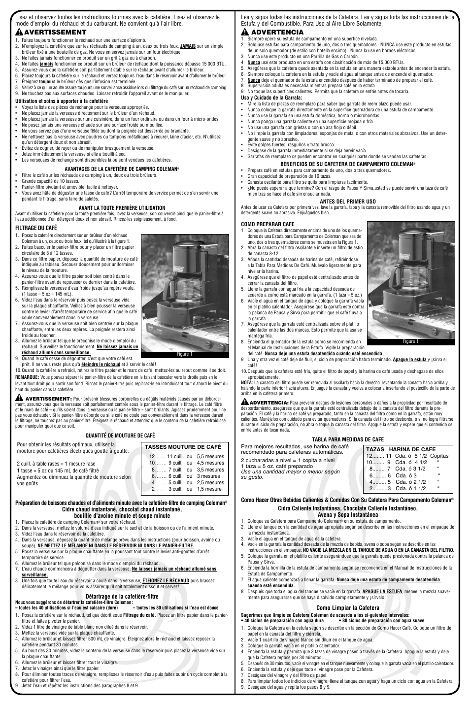 Advertencia, Avertissement | Coleman 5008 User Manual | Page 2 / 2