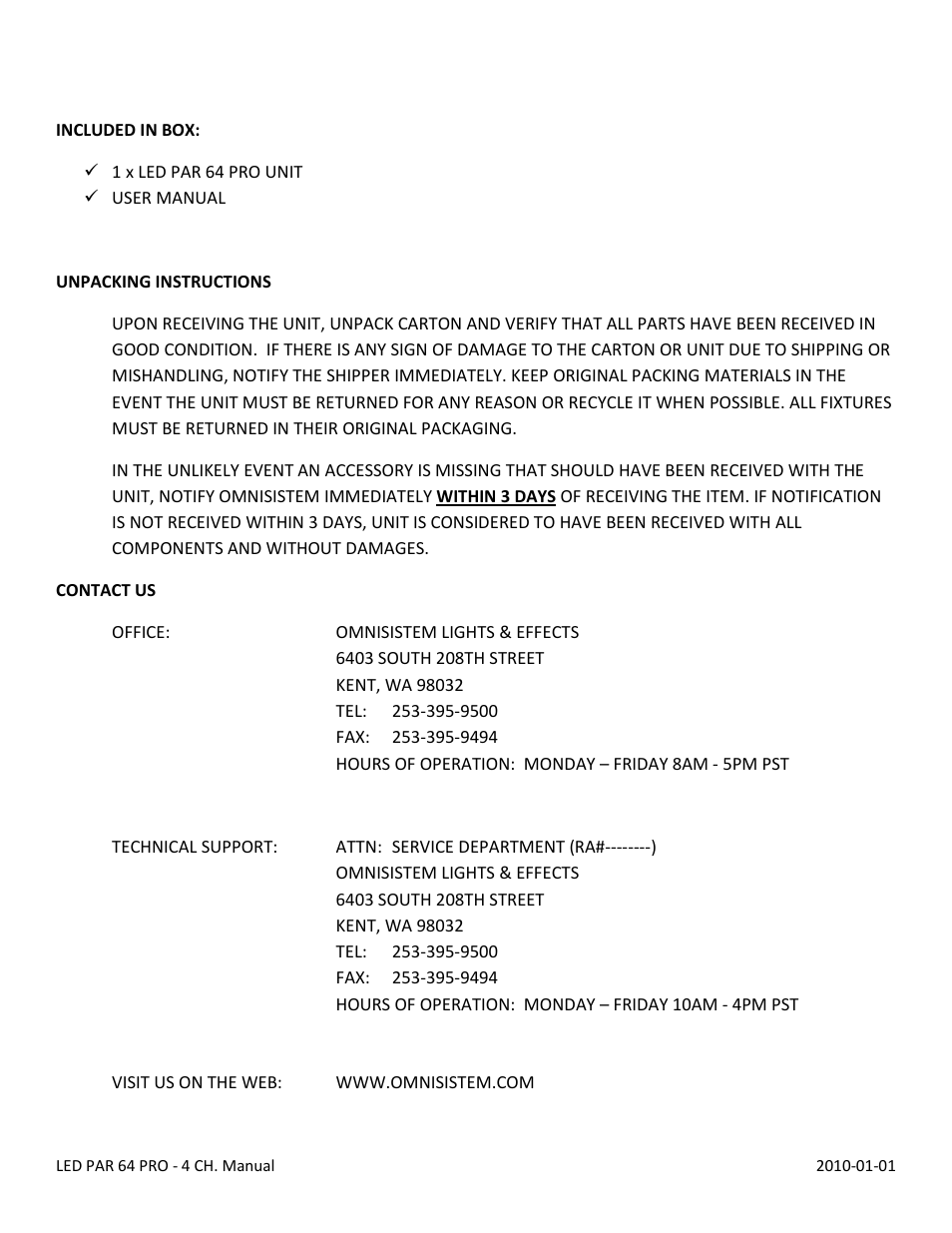 OmniSistem LED Par 64 (4 Channel) User Manual | Page 2 / 6