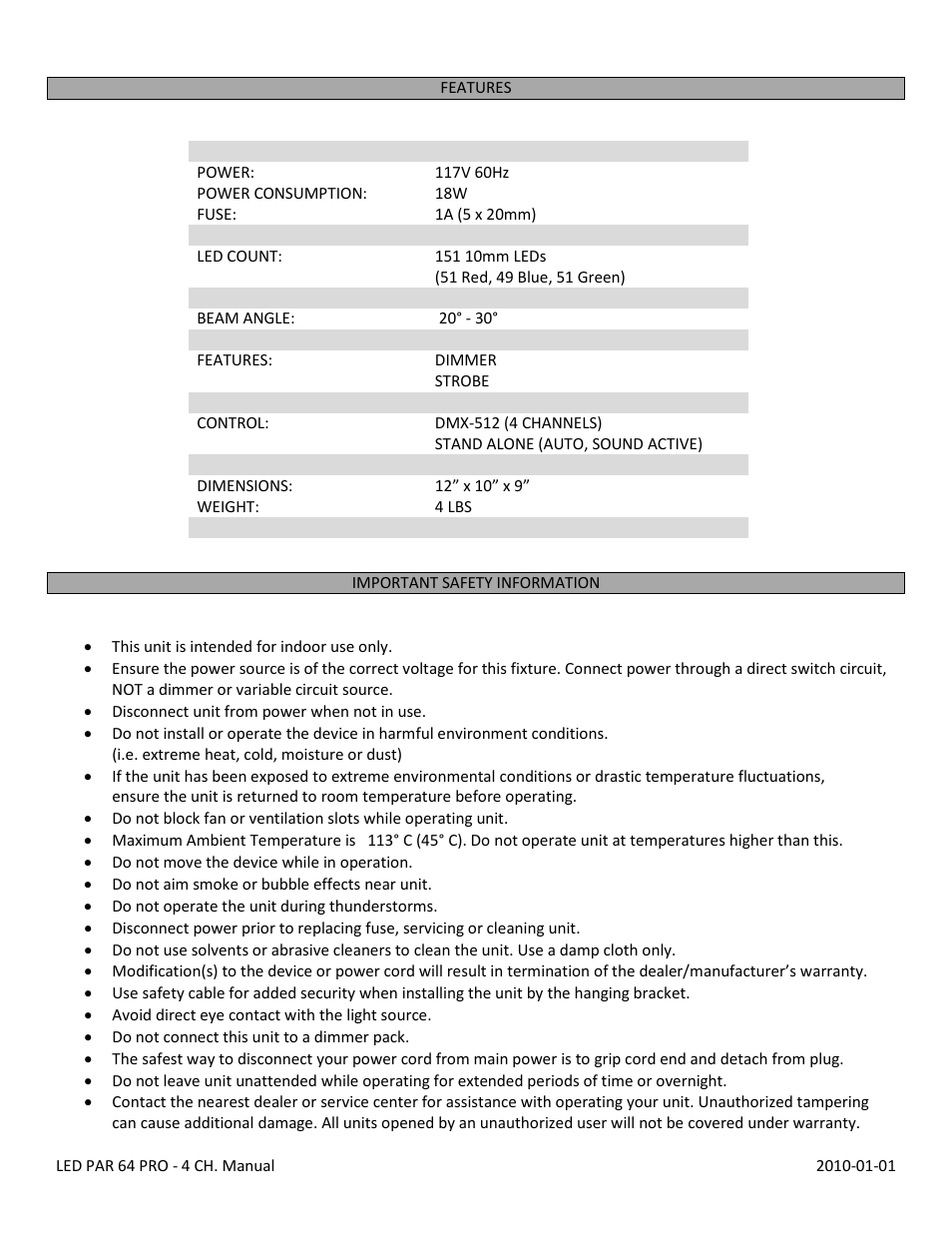 OmniSistem LED Par 64 (4 Channel) User Manual | Page 3 / 6