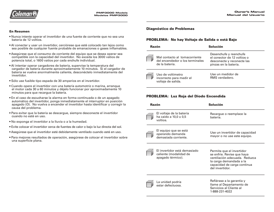 Coleman 3000 WATT Power Inverter User Manual | Page 10 / 12