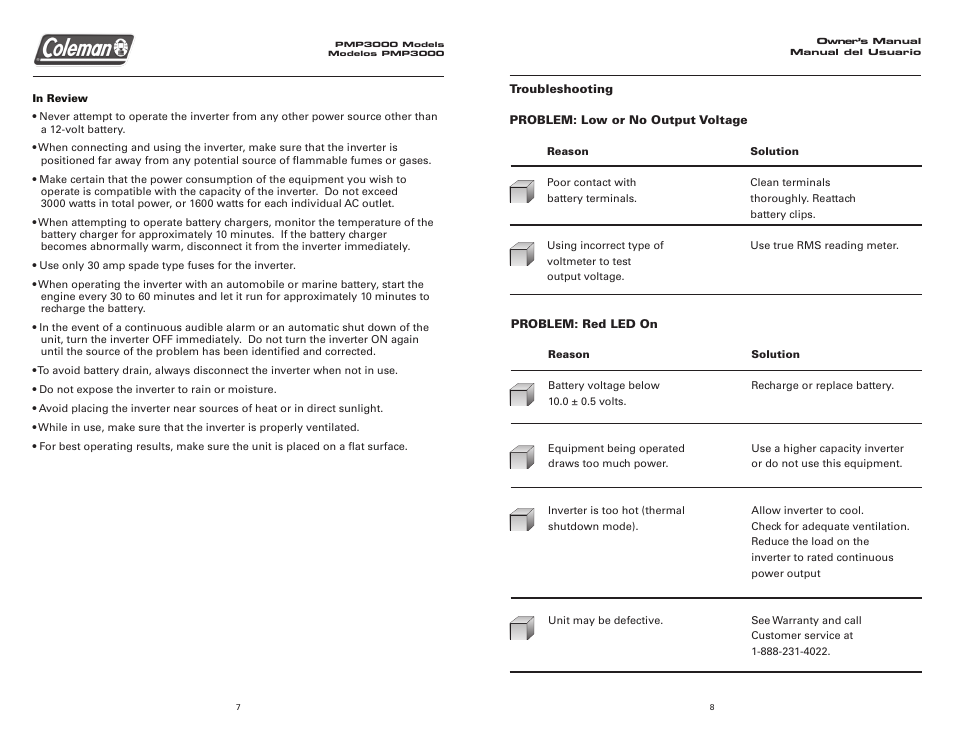 Coleman 3000 WATT Power Inverter User Manual | Page 5 / 12