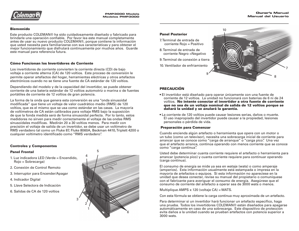 Coleman 3000 WATT Power Inverter User Manual | Page 7 / 12