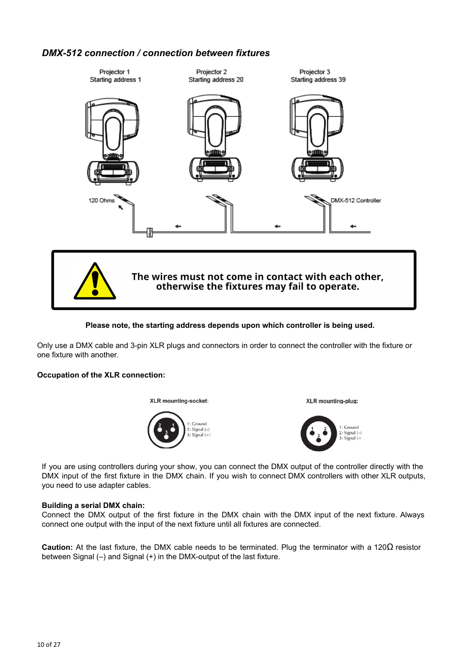 Dmx­512 connection / connection between fixtures | OmniSistem OnyxPro 101 User Manual | Page 10 / 27