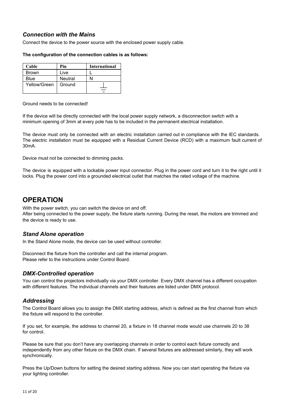 Operation | OmniSistem OnyxPro 40 User Manual | Page 11 / 20
