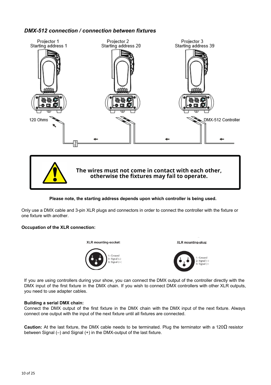 Dmx­512 connection / connection between fixtures | OmniSistem Spark 7 Zoom User Manual | Page 10 / 25
