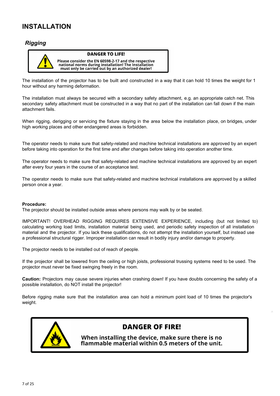 Installation, Rigging | OmniSistem Spark 7 Zoom User Manual | Page 7 / 25