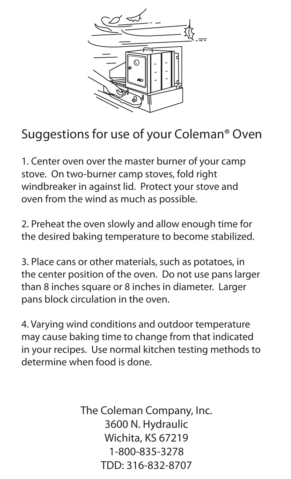 Suggestions for use of your coleman® oven | Coleman 5010 User Manual | Page 5 / 5